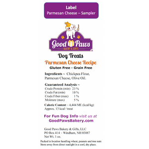 Back label sampler size parmesan cheese grain free dog treats