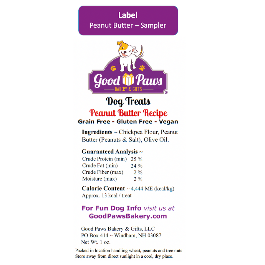 Back label sampler size peanut butter grain free dog treats